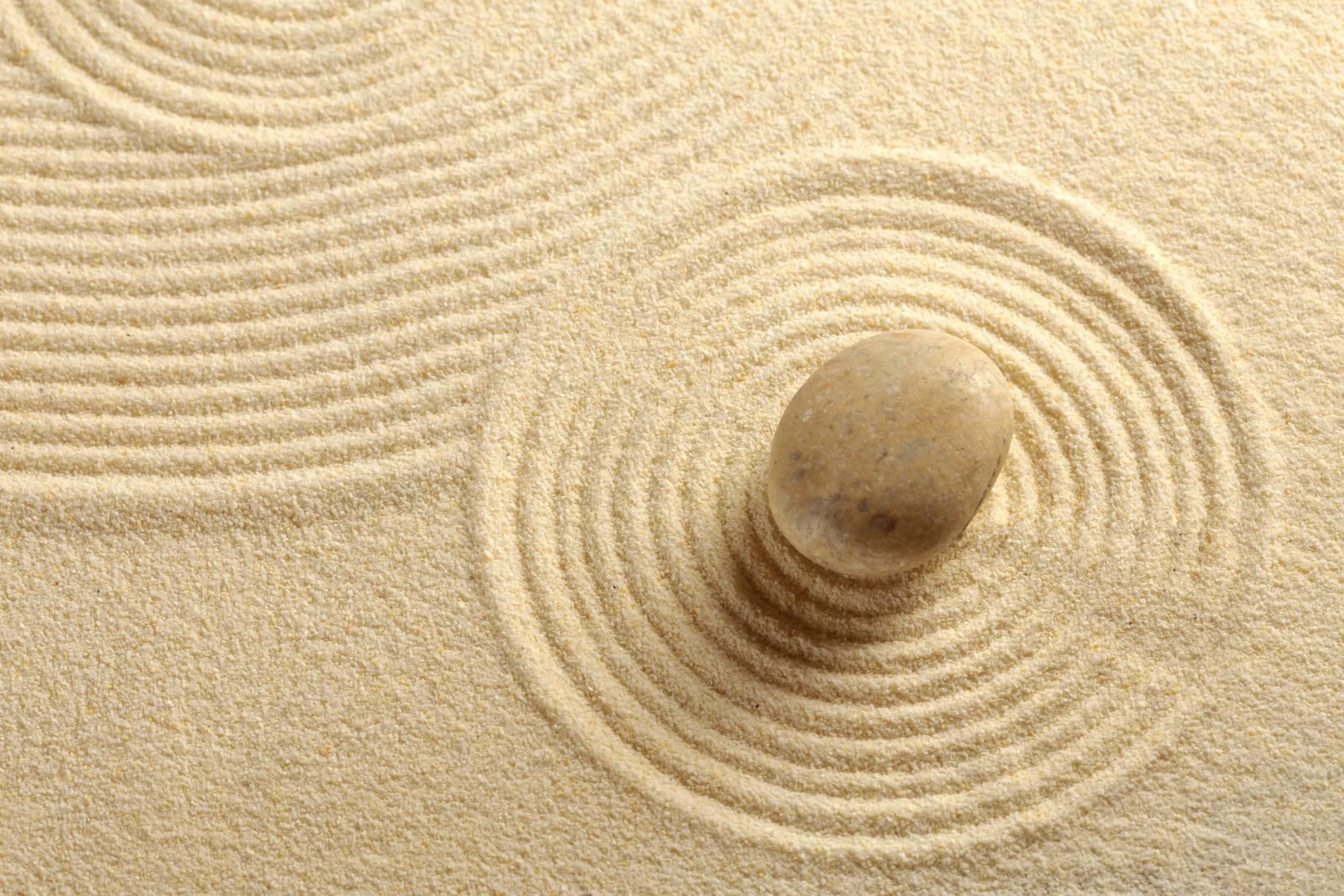 Concentric lines in sand representing CARE's measured regenerative philosophy